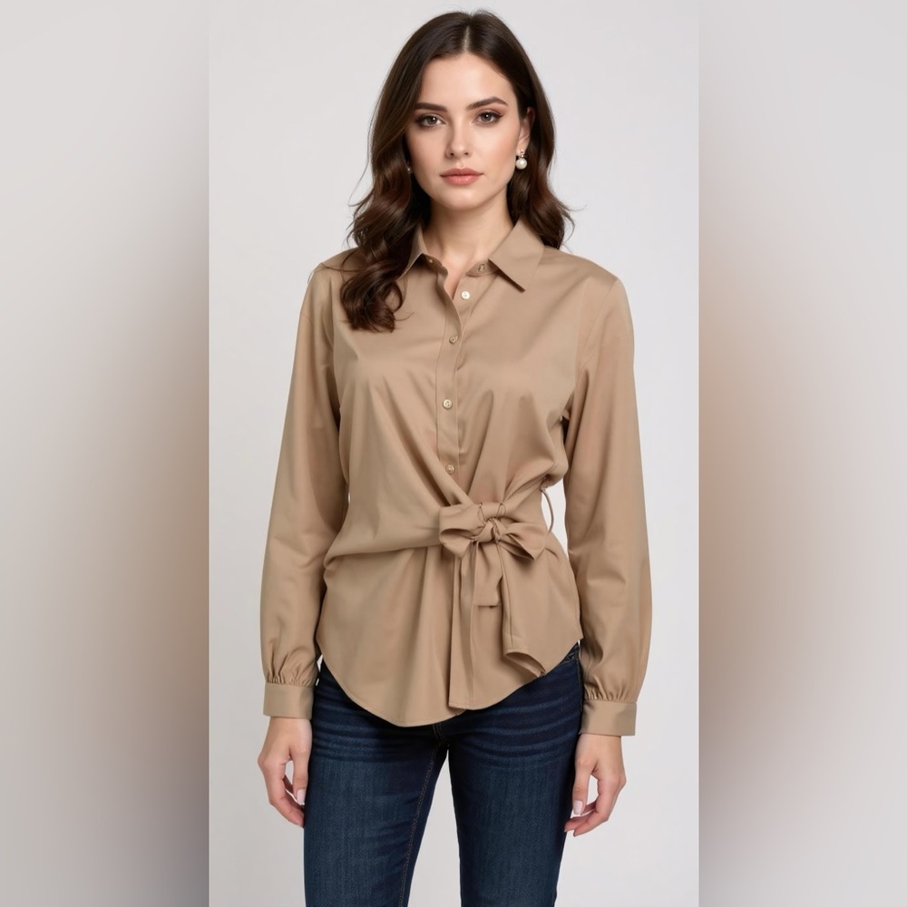 NWT The Drop Women's Beige Oversized Long Button Down Shirt SIZE LARGE